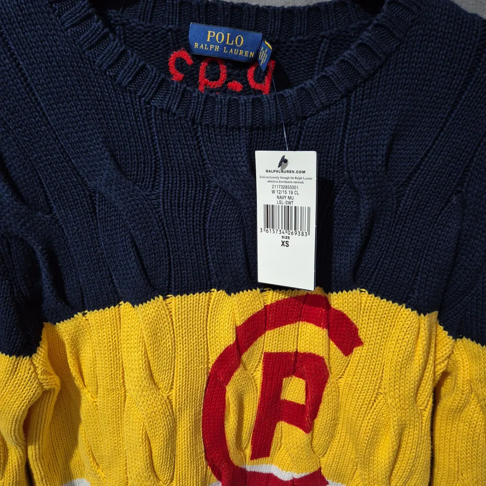 Polo Ralph Lauren Knit Sweater – Colour-Block Navy/Yellow/White – XS