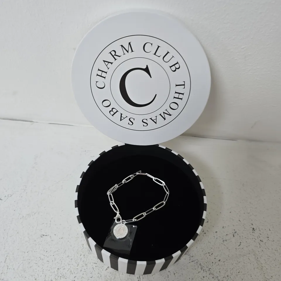 BOXED THOMAS SABO SILVER WHITE COLD ENAMEL LONG LINK CHARM BRACELET