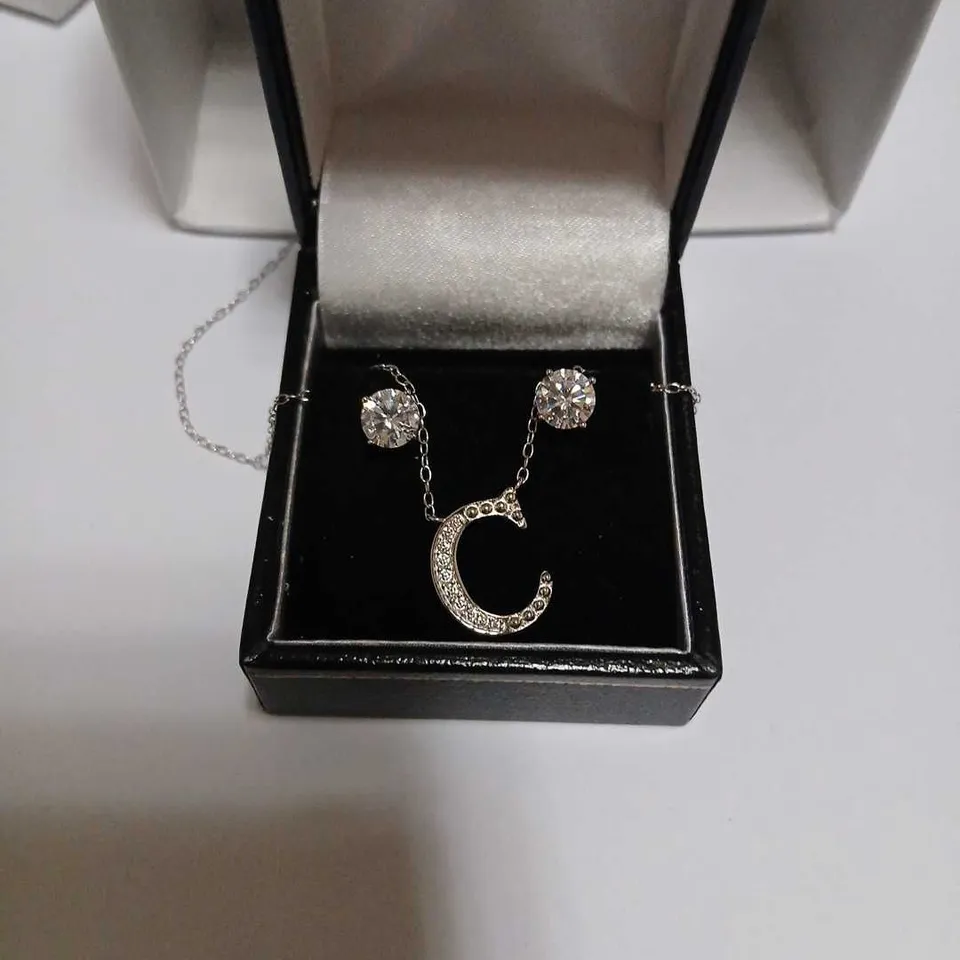 DIAMONIQUE 1.9CT TW INITIAL  'C' PENDANT & EARRING SET IN BAUBLE STERLING SILVER 