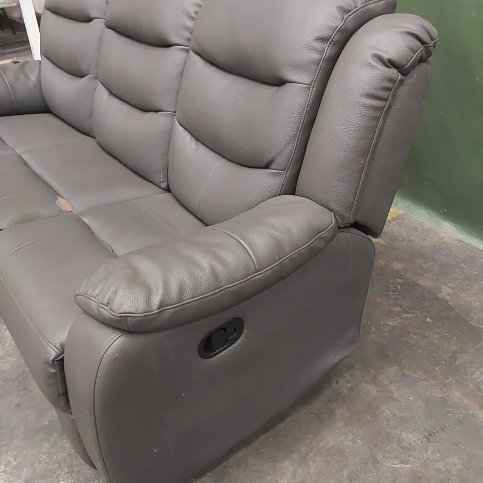 DESIGNER 3 SEATER MANUAL RECLINER LEATHER SOFA - GREY