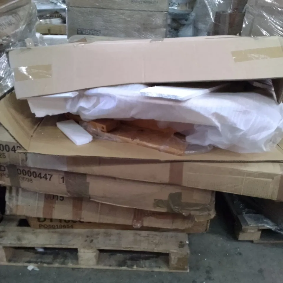 PALLET OF ASSORTED FLAT PACK DINING TABLE PARTS 