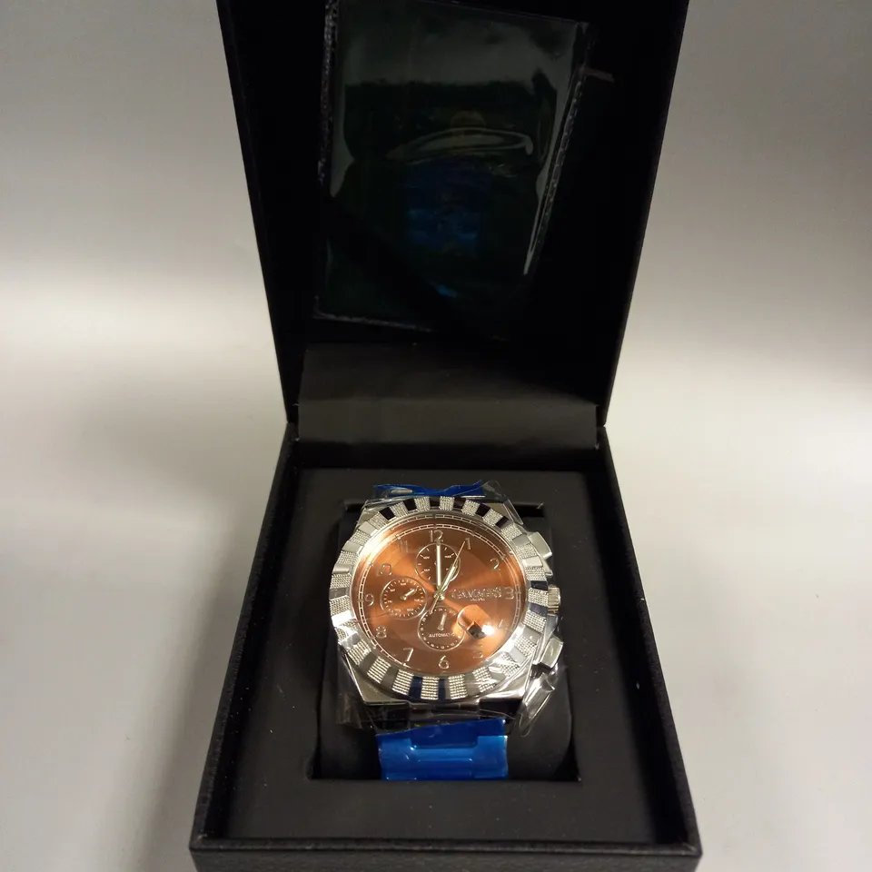 BOXED GAMAGES DISTINGUISH STEEL BRONZE DIAL WATCH 