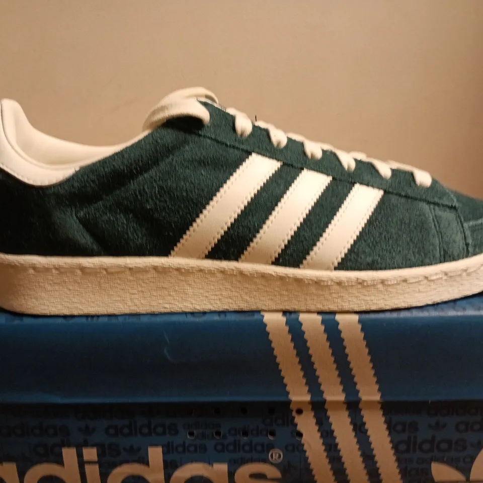 BOXED PART OF ADIDAS JABBAR LO GREEN SUEDE TRAINERS – UK 9.5