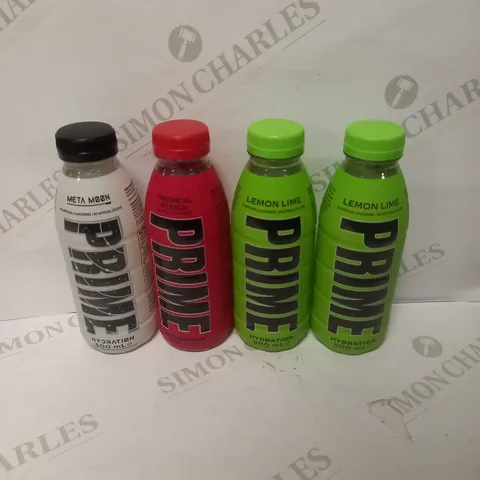 LOT OF 4 PRIME HYDRATION DRINKS TO INCLUDE LEMON LIME, META MOON & TROPICAL PUNCH