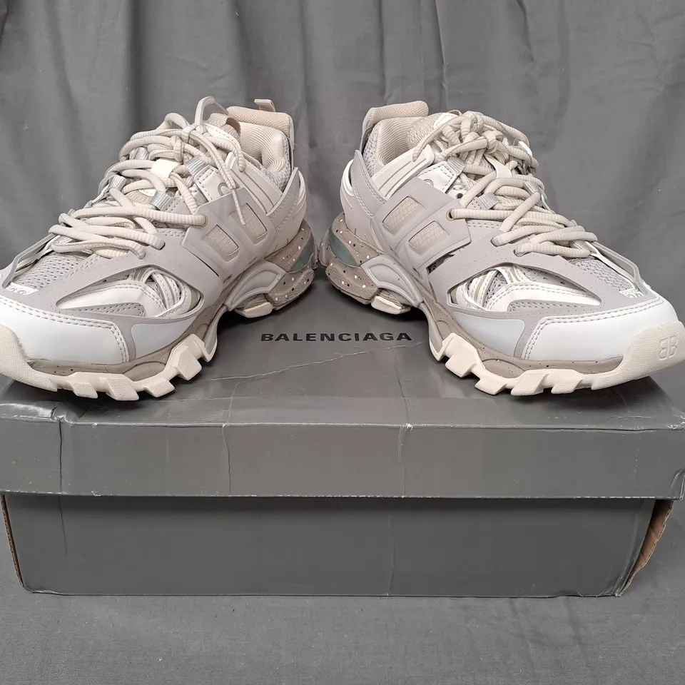 BOXED PAIR OF BALENCIAGA TRACK SNEAKERS IN BEIGE UK SIZE 5