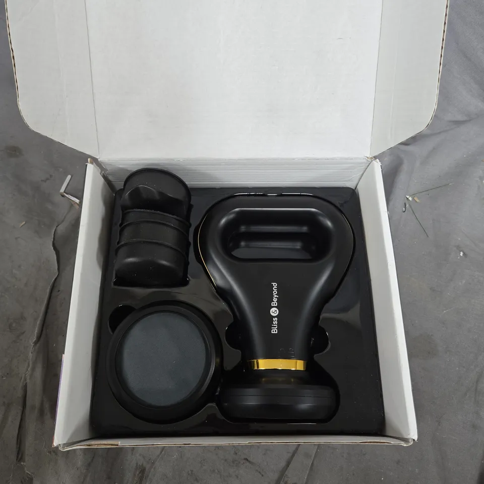 BLISS & BEYOND MULTIFUNCTIONAL MASSAGE GUN WITH SIX INTERCHANGEABLE HEADS - BOXED 