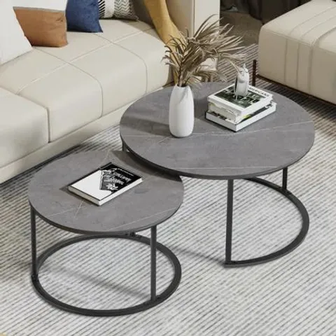 BOXED 2 PIECE MARBLE ROUND NEST OF TABLES