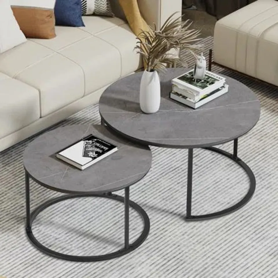 BOXED 2 PIECE MARBLE ROUND NEST OF TABLES