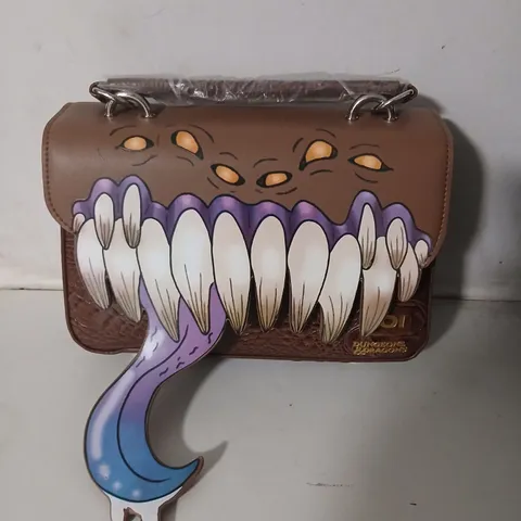 KOI X DUNGEONS & DRAGONS HANDBAG β BROWN FAUX CROCODILE WITH TOOTHY MOUTH DESIGN