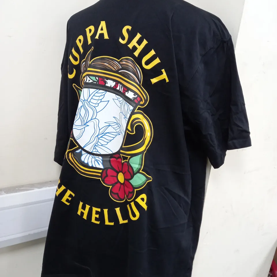 BROKEN SOCIETY CUPPA SHUT THE HELL UP TEE IN BLACK - 3XL