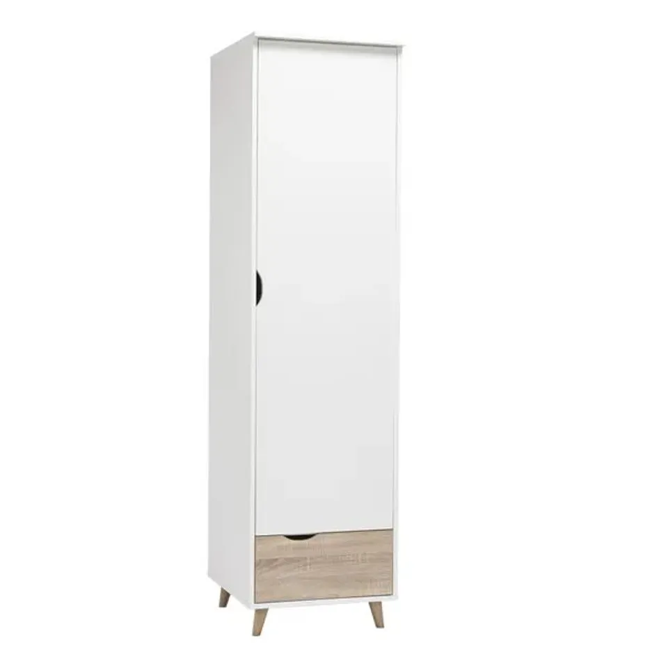 BOXED STOCKHOLM SINGLE DOOR SINGLE DRAWER OAK AND WHITE WARDROBE (1 BOX)