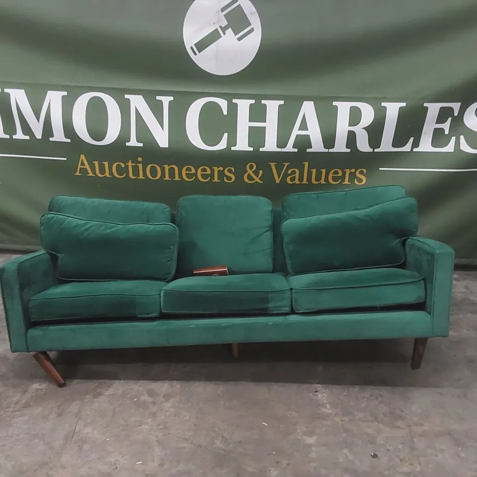 QUALITY DESIGNER VELVET UPHOLSTERED SOFA - DAMAGED LEGS