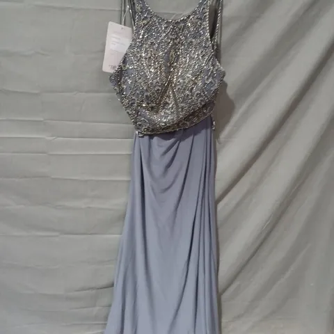TIFFANYS PROM MISTY STUD DETAIL DRESS IN GREY - UK 4