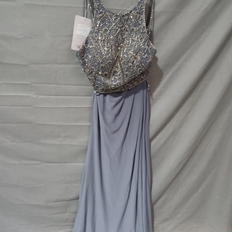 TIFFANYS PROM MISTY STUD DETAIL DRESS IN GREY - UK 4 