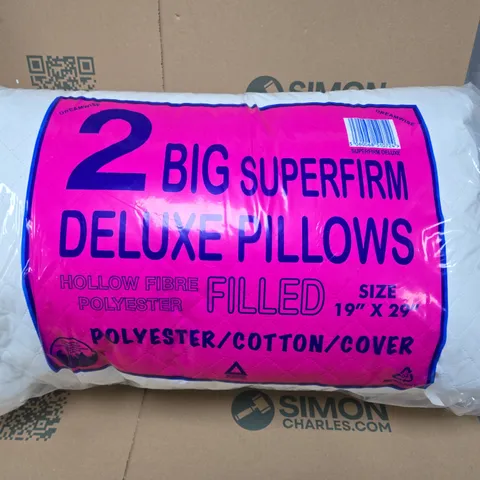 TWO BIG SUPERFIRM DELUXE PILLOWS – HOLLOW FIBRE POLYESTER FILL – 19 × 29" (PACK OF 2)