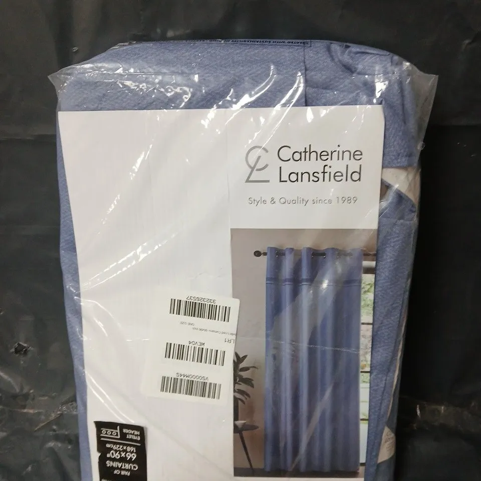 CATHERINE LANSFIELD MELVILLE LINED EYELET CURTAINS - BLUE - 66" X 90"