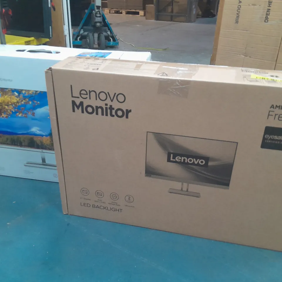 LOT OF 3 ASSORTED MONITORS TO INCLUDE HP 27" FHD, LENOVO LED BACKLIT AND DELL