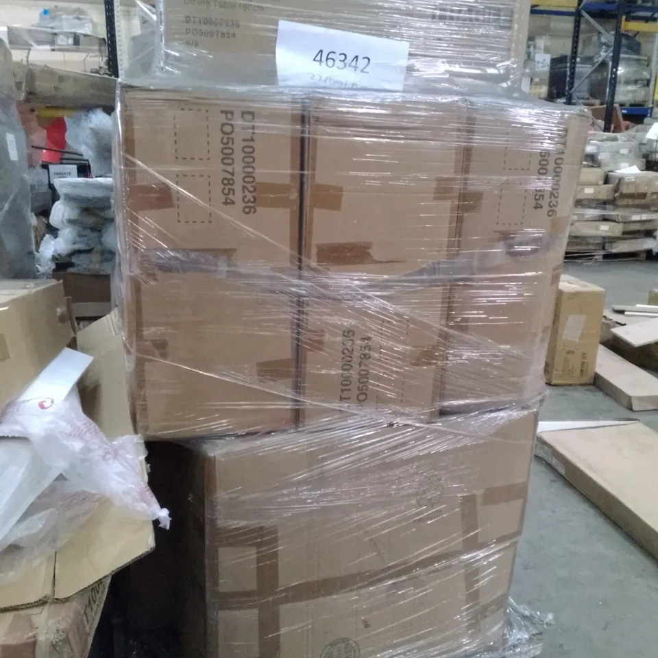 PALLET OF ASSORTED FLAT PACK DINING TABLE PARTS 