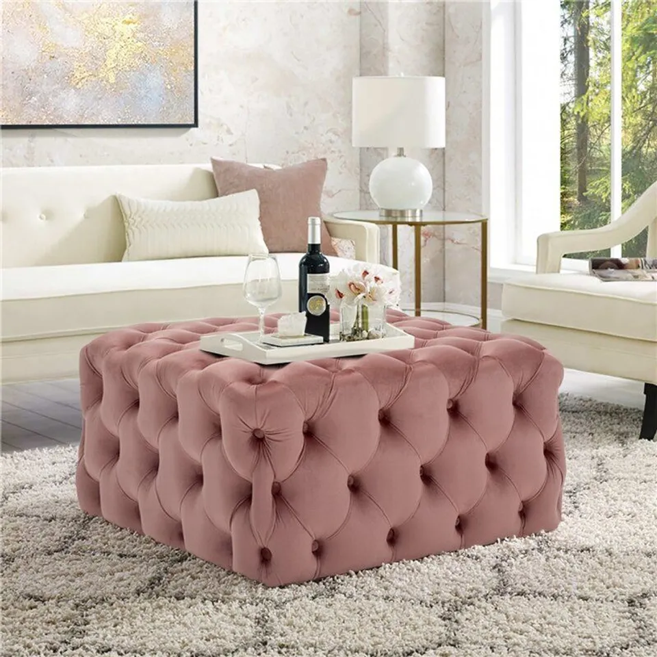 COBY 70CM WIDE VELVET TUFTED SQUARE COCKTAIL OTTOMAN 