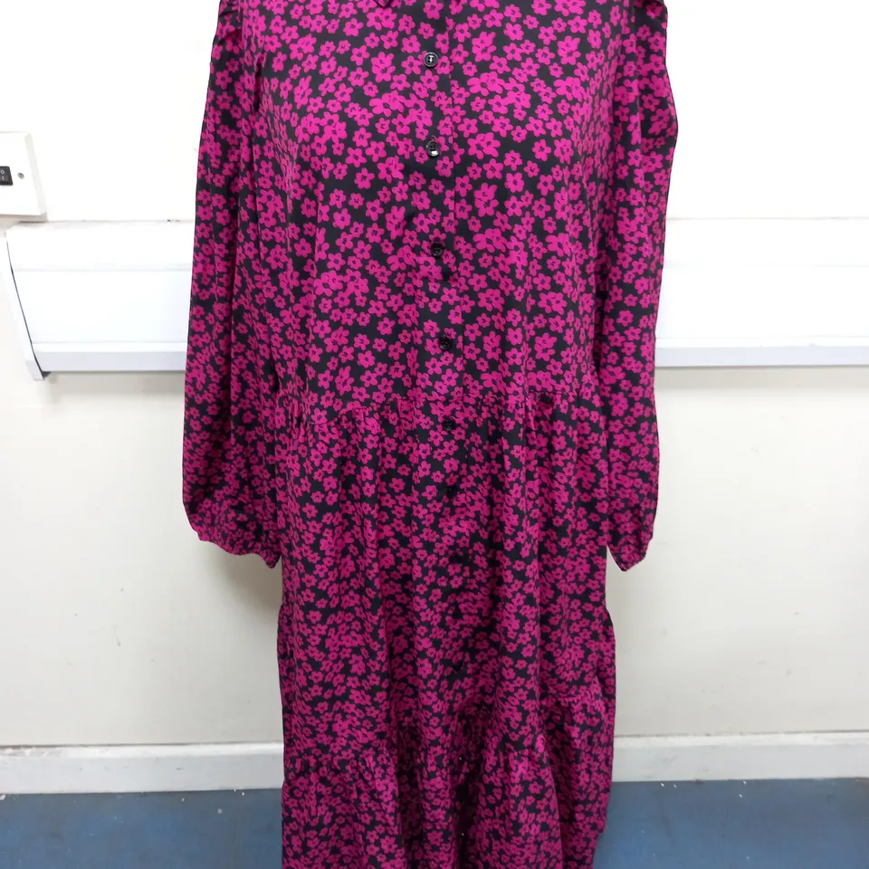 YOURS BLACK BASE FLOWER MAXI SHIRT DRESS - UK 22/24
