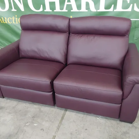 QUALITY ITALIAN DESIGNER ADRIANO POWER RECLINING THREE SEATER SOFA BURGUNDY LEATHER
