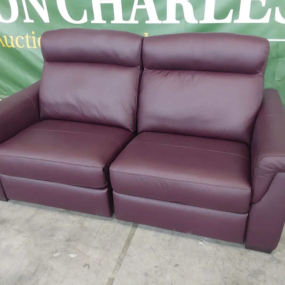 QUALITY ITALIAN DESIGNER ADRIANO POWER RECLINING THREE SEATER SOFA BURGUNDY LEATHER 