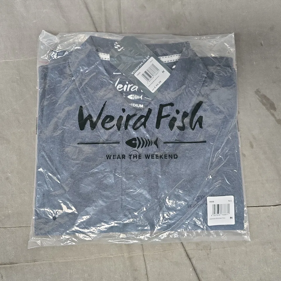 WEIRD FISH JETSTREAM BRANDED POLO TOP IN NAVY SIZE MEDIUM