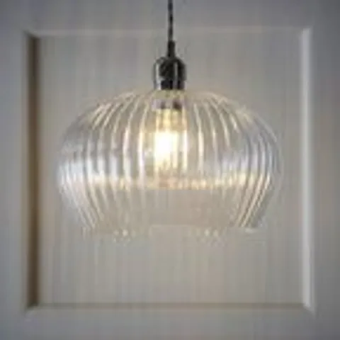 BOXED 103674 PENDANT 1 LIGHT BRIGHT NICKEL PLATE AND CLEAR RIBBED GLASS
