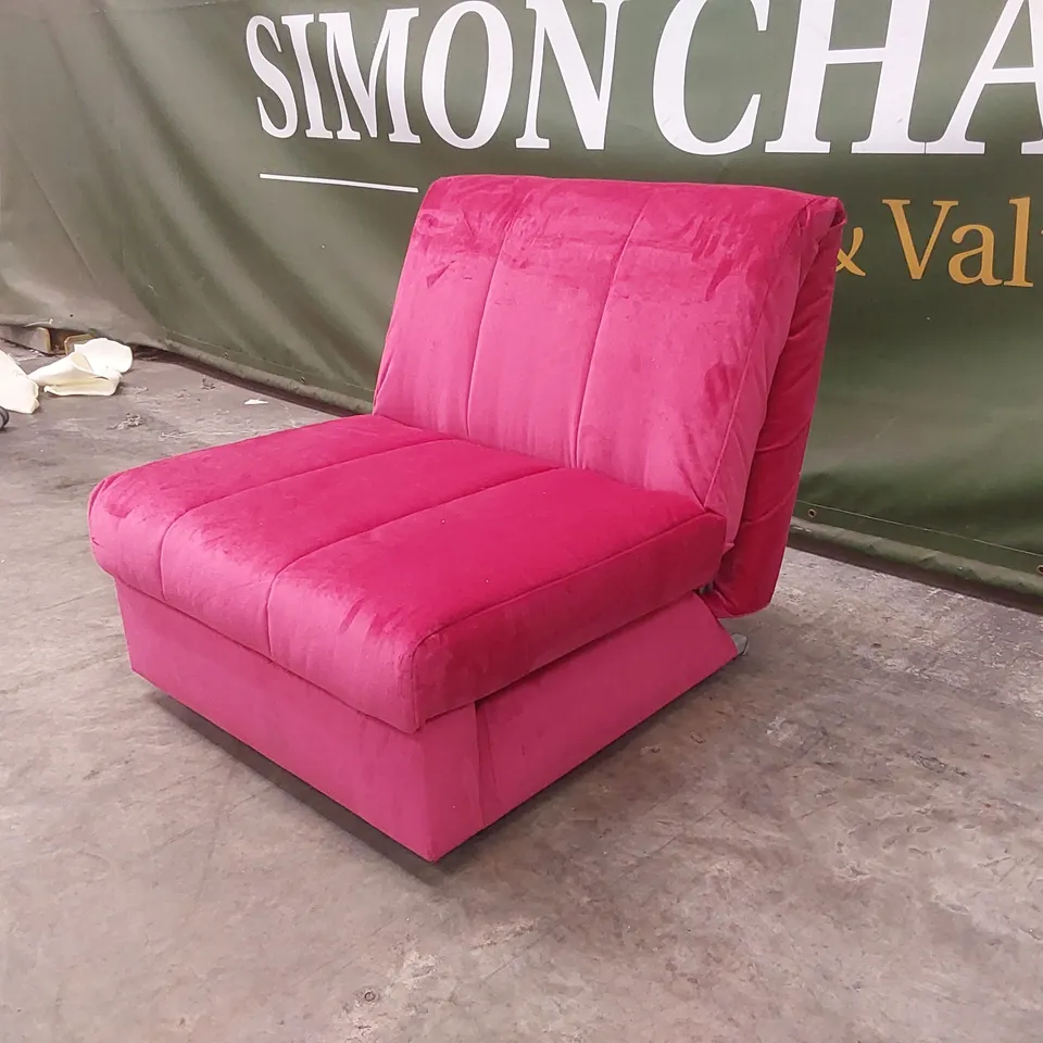QUALITY DESIGNER 1 SEATER VELVET CHAIR BED - PINK