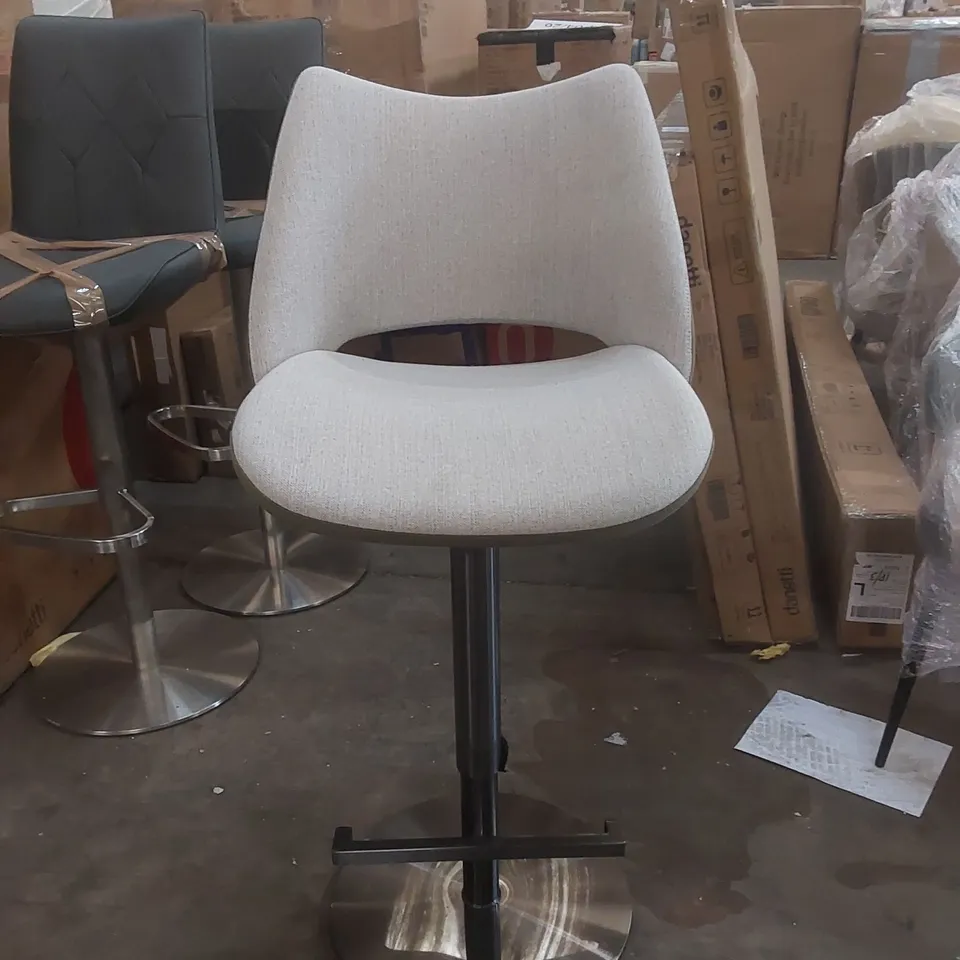 DANETTI BRONWYN NATURAL FABRIC AND OLIVE GREEN VELVET GAS LIFT BAR STOOL