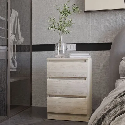 BOXED MALVERN 3 DRAWER BEDSIDE - URBAN SNOW (1 BOX)
