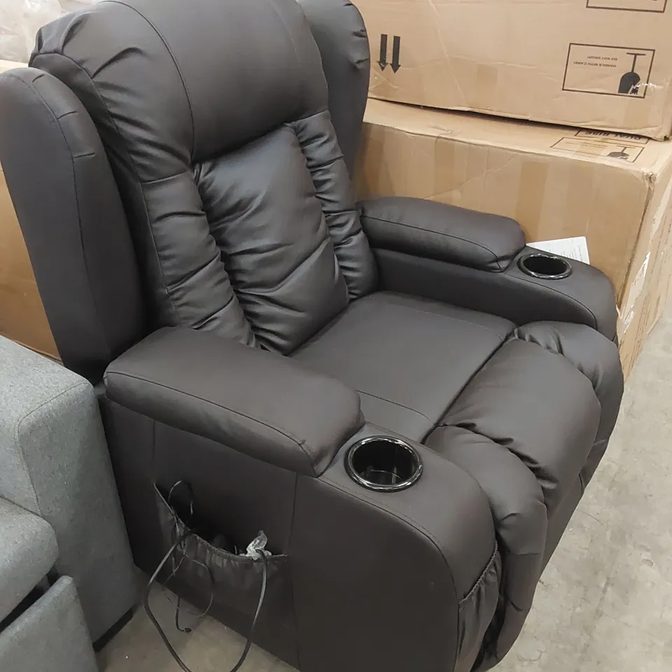 DESIGNER FAUX LEATHER ELECTRIC RECLINER CHAIR WITH CUP HOLDERS