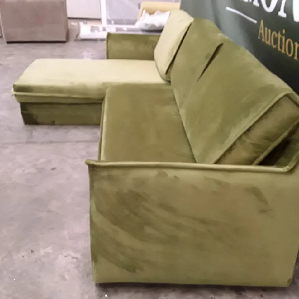 QUALITY DESIGNER CORNER SOFA LHF CHAISE - GREEN VELVET FABRIC 