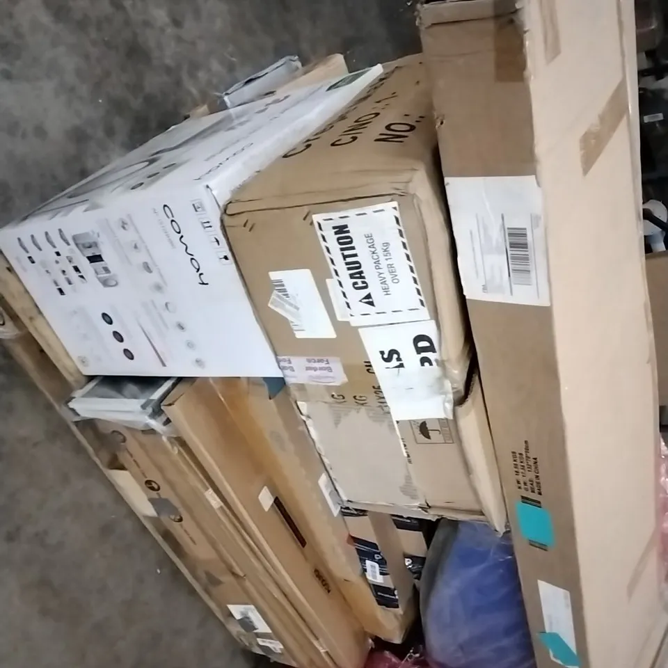 PALLET OF ASSORTED HOUSEHOLD ITEMS TO INCLUDE BOXED WHEELED DESK, COWAY AIR QUALITY MONITOR AND BRABANTIA ROTARY SPIKE