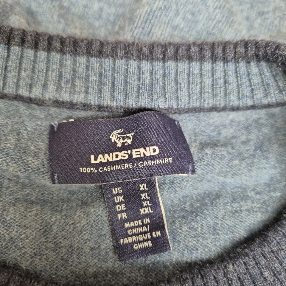 LANDS' END 100% CASHMERE SWEATER – COLOUR-BLOCK GREY BODY WITH CHARCOAL SLEEVES, UK XL (US XL)