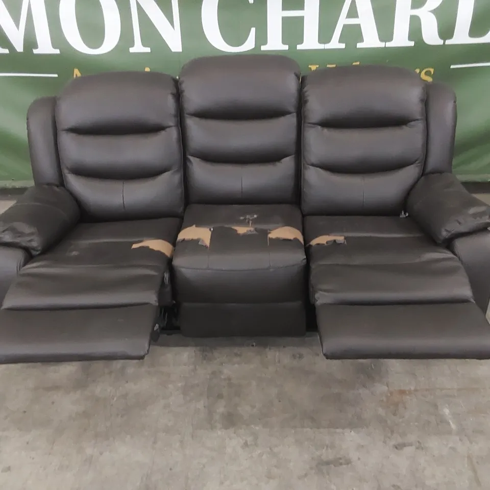 QUALITY DESIGNER FAUX LEATHER 3 SEATER RECLINER SOFA - DARK BROWN