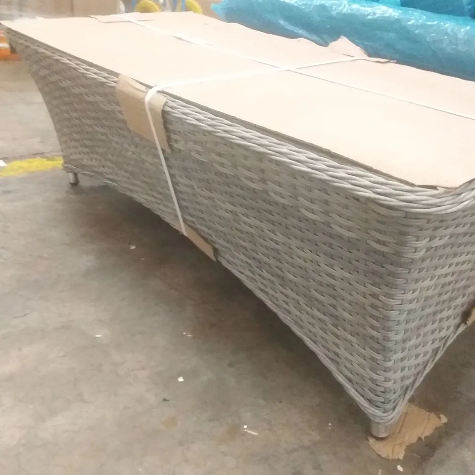 GREY RATTAN EFFECT 2 SEATER GARDEN CHAIR AND TABLE WITH CUSHIONS 