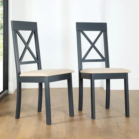 BOXED KENDAL DINING CHAIR, OATMEAL CLASSIC LINEN-WEAVE FABRIC & SLATE BLUE SOLID HARDWOOD