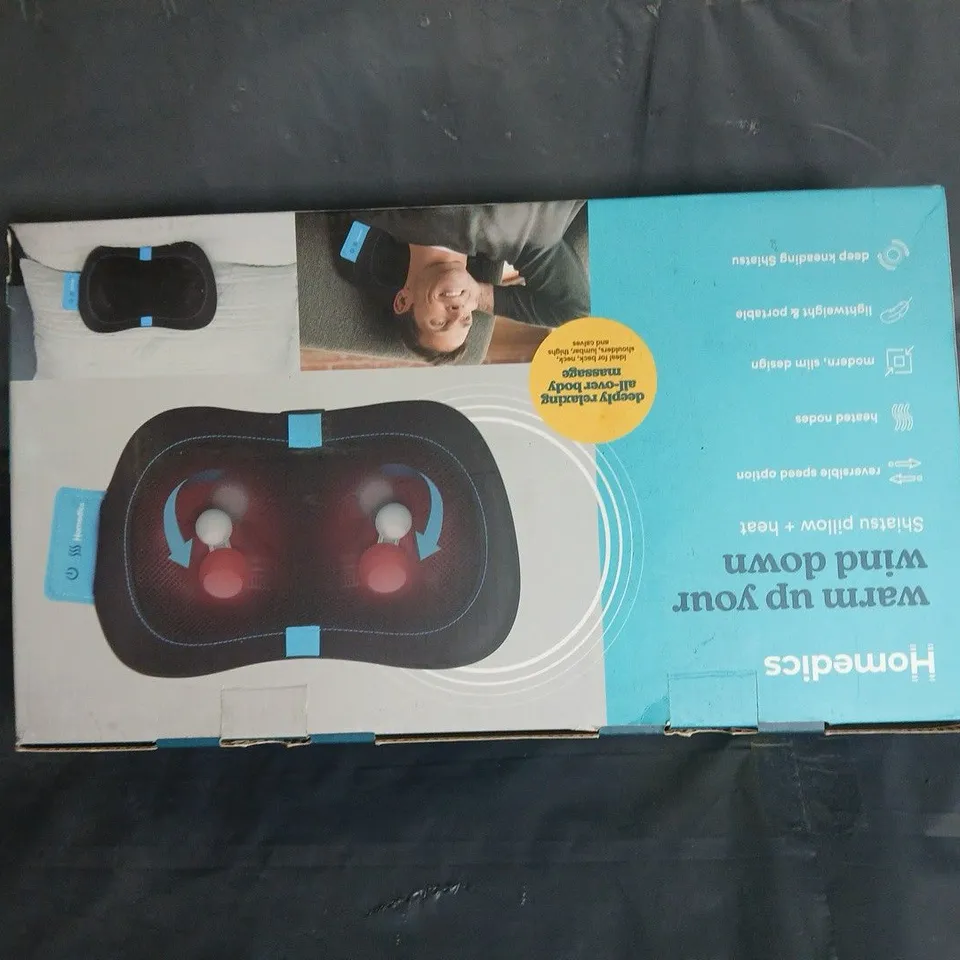 HOMEDICS MASSAGE PILLOW – BLACK WITH BLUE ACCENTS (BOXED)