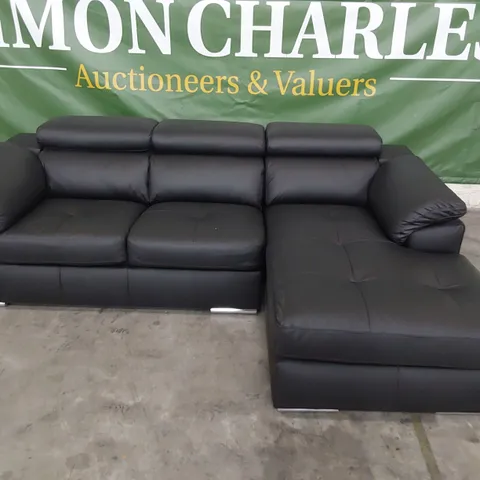 DESIGNER ITALIAN STYLE CHAISE SOFA WITH ADJUSTABLE HEADRESTS BLACK LEATHER
