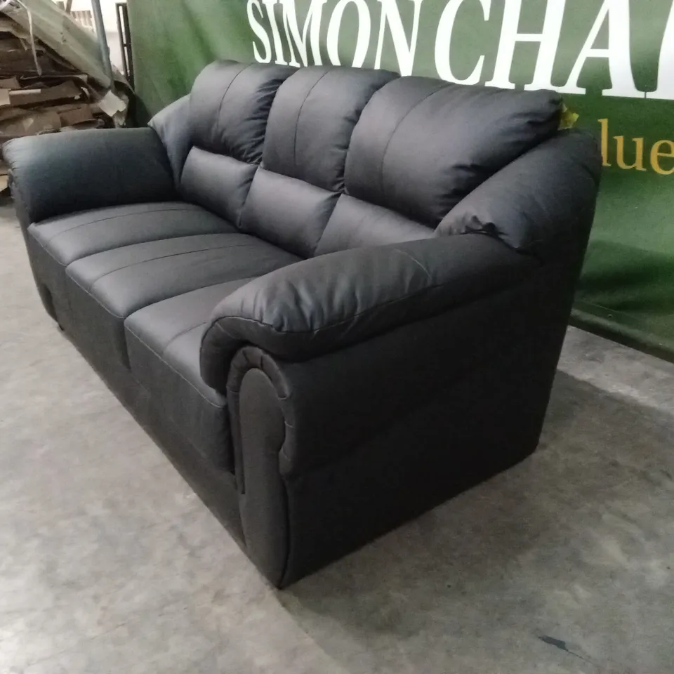 NAPLES ITALIAN LEATHER 3 SEATER SOFA - BLACK RRP £1149