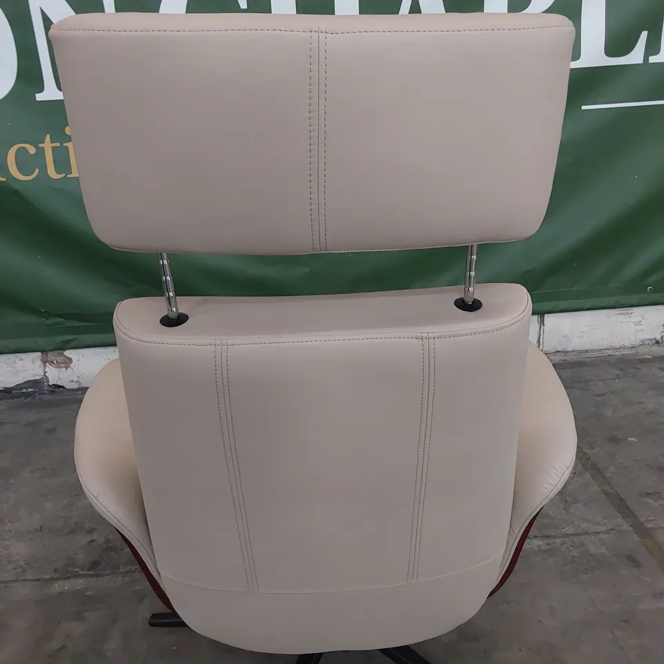 QUALITY BRITISH DESIGNER G PLAN VIDA MANUAL RECLINING CHAIR & FOOTSTOOL CAMBRIDGE STONE LEATHER 