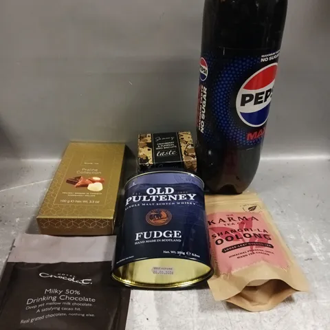 APPROXIMATELY 10 ASSORTED FOOD/DRINK PRODUCTS TO INCLUDE AFTER EIGHT MINTS, CELTIC SEA SALT, KISS THE HIPPO COFFEE ETC