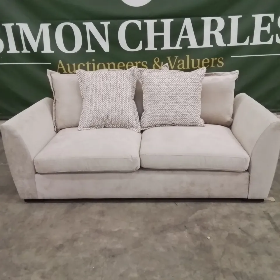 QUALITY DESIGNER 3 SEATER CREAM FABRIC UPHOLSTERED SOFA