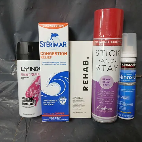 APPROXIMATELY 15 ASSORTED AEROSOLS TO INCLUDE KIRKLAND MINOXIDIL, STERIMAR CONGESTION RELIEF, REHAB DRY SHAMPOO, ETC - COLLECTION ONLY