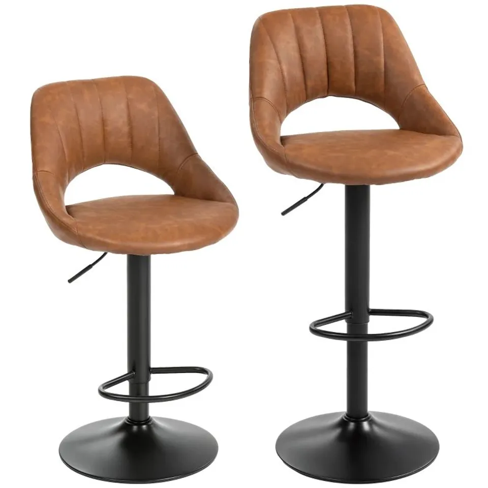 BOXED HOMCOM BAR STOOLS SET OF 2, PU LEATHER SWIVEL BARSTOOLS WITH BACKREST AND FOOTREST FOR KITCHEN, COUNTER, BREAKFAST BAR, BROWN