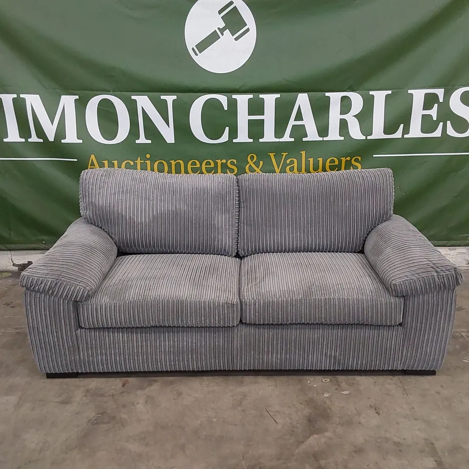 DESIGNER GREY FABRIC UPHOLSTERED 3 SEATER SOFA