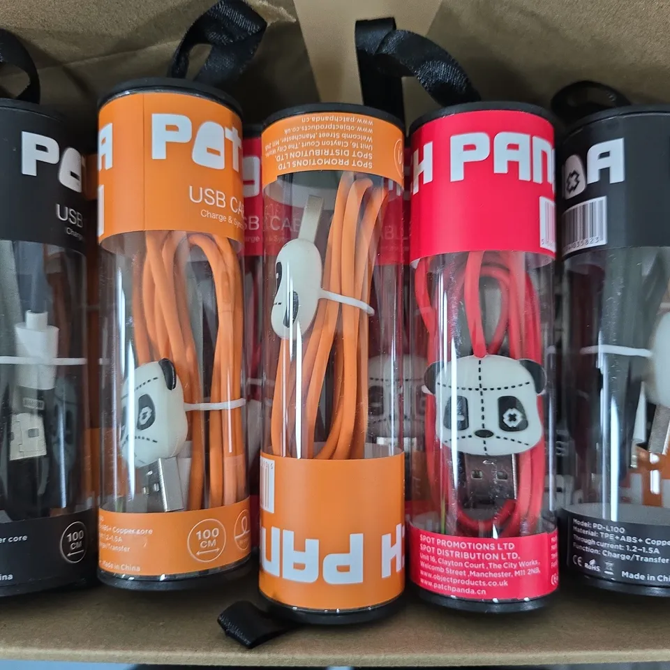 APPROXIMATELY 18 ASSORTED PATCH USB LIGHTNING CONNECTORS CABLES TO INCLUDE ORANGE, NAVY, RED & BLACK VARIATIONS 