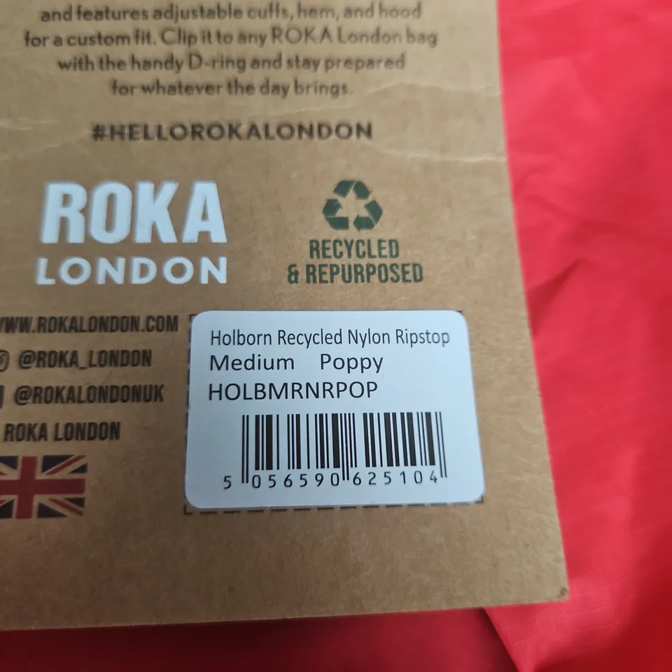 ROKA LONDON RECYCLED NYLON RIPSTOP JACKET – RED (POPPY), MEDIUM