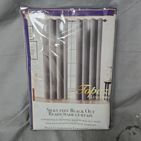 TOPAZ LUXE HOME COLLECTION SILKY FEEL BLACKOUT EYELET CURTAINS β DARK GREY, READY MADE, 229X183CM (APPROX)